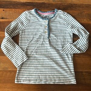 Mini Boden Striped Long Sleeve Ruffle tshirt button down